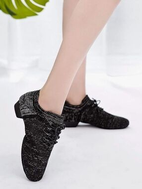 Black Knit Lace-Up Women's Dance Sneakers Split Sole 8.5